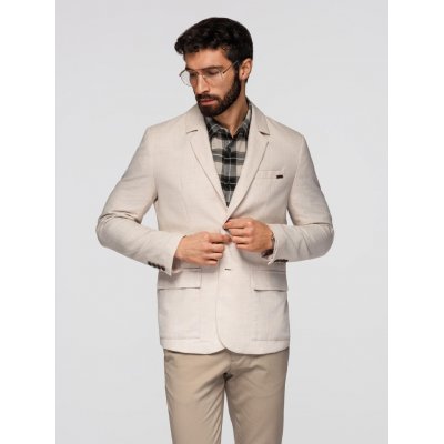 Ombre Men's REGULAR cut jacket with linen light beige krémová – Zboží Dáma