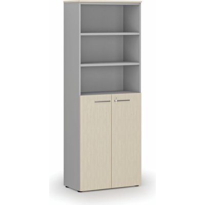 Primo Kombinovaná kancelářská skříň GRAY, dveře na 3 patra, 2128 x 800 x 420 mm, šedá/bříza – Zboží Dáma