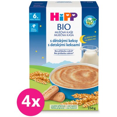Hipp Bio Mléčná kaše na dobrou noc s dětskými keksy 4 x 250g