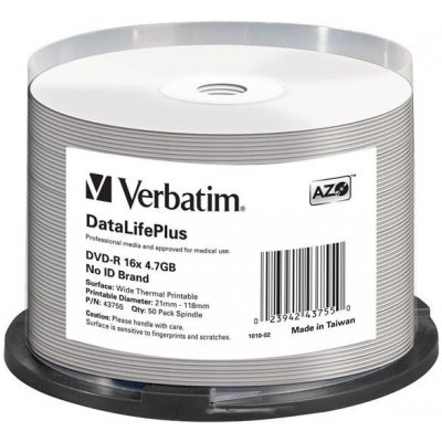 Verbatim DVD-R 4,7GB 16x, AZO, printable, spindle, 50ks (43755) – Zbozi.Blesk.cz
