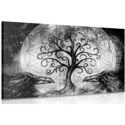 Obraz magický strom života v černobílém provedení - 120x80 cm – Zboží Mobilmania