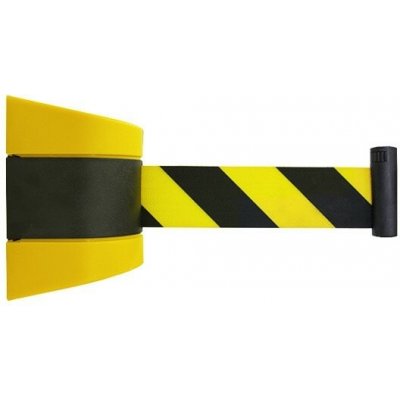 Žlutá plastová bezpečnostní nástěnná vymezovací kazeta se samonavíjecím pásem - délka 9 m