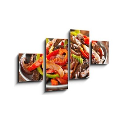 Obraz 4D čtyřdílný - 100 x 60 cm - mexican food - beef fajitas and bell peppers mexické jídlo