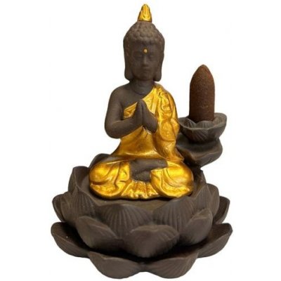 Mani Bhadra Stojan na vonné kužely Tekoucí dým Buddha Gold a lotosový květ 11,5 x 9 cm – Zboží Mobilmania