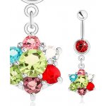 Šperky eshop piercing do pupíku ocel stříbrné barvy různobarevný zirkonový květ S64.16 – Zboží Dáma