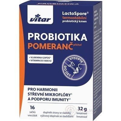 VITAR PROBIOTIKA + vláknina + vitamíny C a D3 prášek v sáčcích, pomerančová příchuť 16 ks – Zbozi.Blesk.cz