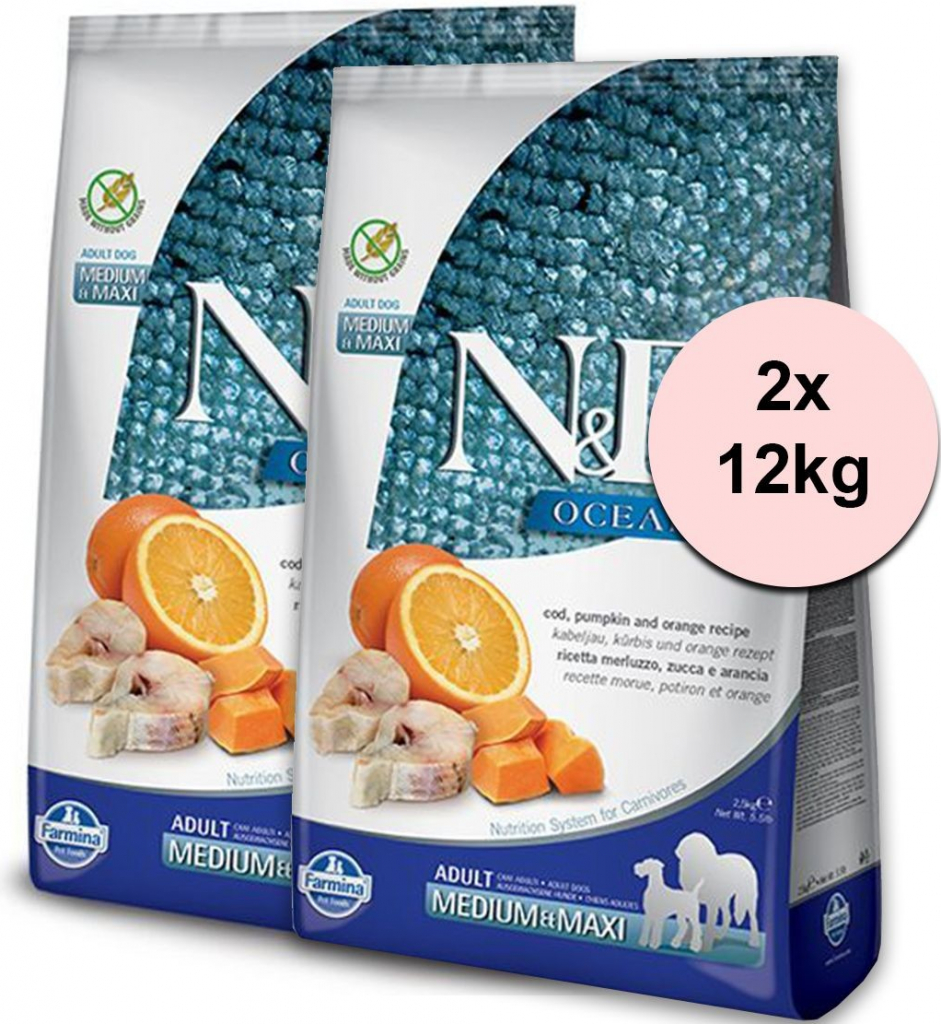 N&D Ocean Dog Adult Medium & Maxi Low Grain Codfish & Orange 2 x 12 kg