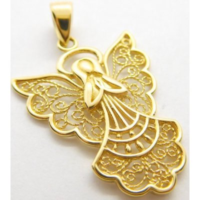 Klenoty Budín Gravírovaný zlatý přívěsek andělíček ze žlutého zlata H3106