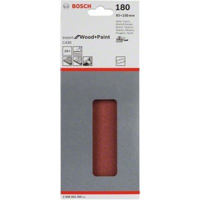 10x Brusný papír - brusivo pro vibrační brusky Bosch Expert for Wood and Paint C430 93x230mm, hr. 180, 8 otvorů (2608605300) – Zboží Mobilmania
