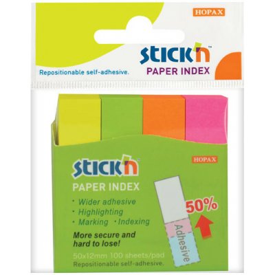 Stick´n Samolepicí záložky Stick´n by Hopax - 12 x 50 mm / 4 x 100 lístků / neonové barvy – Hledejceny.cz