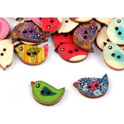 Dřevěný dekorační knoflík ptáček (10ks) – Zboží Dáma