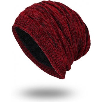 GG ST Pánská zimní pletená čepice s vnitřní fleecovou podšívkou Červená