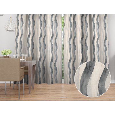Biante Dekorační závěs Elen PM-130 Šedé akvarelové vlny na režném - šířka 140 cm 140x220 cm – Hledejceny.cz