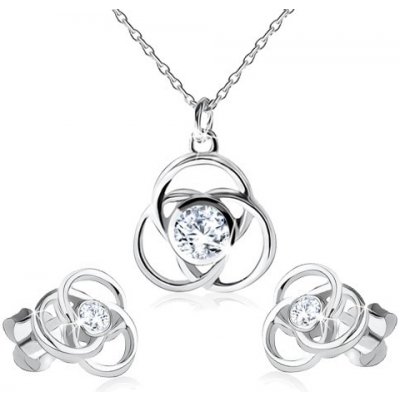 Šperky eshop Náušnice a náhrdelník ze stříbra obrys květu kulaté okvětní lístky zirkon S76.01