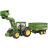 Auta, bagry, technika Bruder 3155 Traktor John Deere 7R 350 s čelním nakladačem a přívěsem