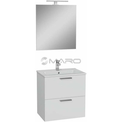 Vitra Mia Skříňka se 2 zásuvkami s umyvadlem 60 x 39,5 cm, bílá, včetně zrcadla s osvětlením 75021 – Zbozi.Blesk.cz