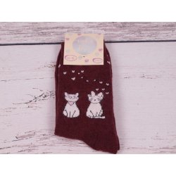 CNB Berlin Termo ponožky DE 37718 teplé s vlnou a angorou s kočkami vínové