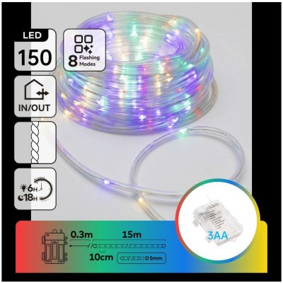 Aigostar-LED Venkovní vánoční řetěz 150xLED/8 funkcí 3xAA 15,3m IP44 multicolor B10303K90 – Hledejceny.cz