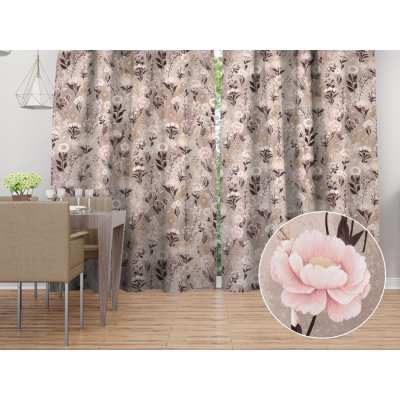 Biante Bavlněný závěs Sandra SA-787 Růžovo-hnědé květiny na hnědošedém 150x150 cm – Hledejceny.cz