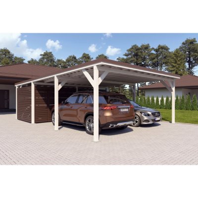 Holzbrüder Ralf na auto na auto s velým domkem bílá/hnědá 6 x 8,68 m – HobbyKompas.cz