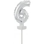 Fóliový balónek stříbrný mini - zápich do dortu číslo 6 - Amscan – Zboží Mobilmania