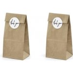 Dárkové papírové pytlíčky hnědé 8 x 18 x 6 cm - 6 ks Thank you – Zboží Mobilmania