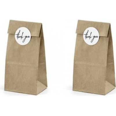 Dárkové papírové pytlíčky hnědé 8 x 18 x 6 cm - 6 ks Thank you – Zboží Mobilmania
