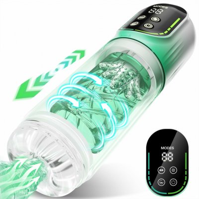 SuperLove 5in1 Powerful Sucking Licking Thrusting Rotating & Vibrating Masturbator Green – Zboží Dáma