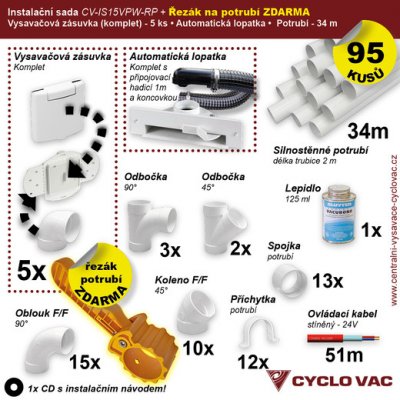 Instalační sada - Potrubí (34m) Zásuvkový komplet Del.(5ks) A.L. – Zboží Mobilmania