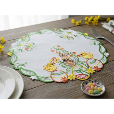 Mybesthome Velikonoční vyšívaný dekorační ozdobný ubrousek EASTER III. Ø 30cm – Zboží Dáma