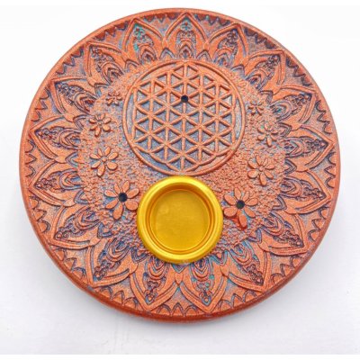 Mani Bhadra Stojánek na vonné tyčinky a kužely Flower of Life bronze 10 cm – Hledejceny.cz