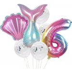 Camerazar Sada 7 balónků s konfetami mořská panna číslo 6 latex a fólie různé velikosti 25 cm 81 cm – Zboží Dáma