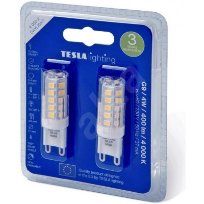Tesla LED žárovka G9, 4W, 230V, 400lm, 4000K, 25 000h, 360st, 2ks – Hledejceny.cz
