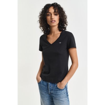 GANT REG SHIELD SS V-NECK T-SHIRT BLACK – Zboží Mobilmania