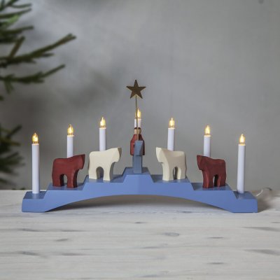 Svícen STAFFANS FALAR dřevěný odstín modrý 7x žárovka v:31cm š:56cm,StarTrading 656-80 – Hledejceny.cz