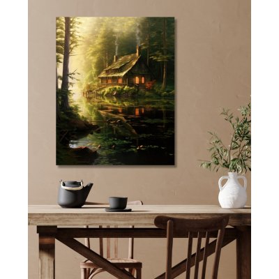 ZUTY Obrazy na stěnu - Opuštěná chata u jezera Rozměr: 40x50 cm, Rámování: vypnuté plátno na rám