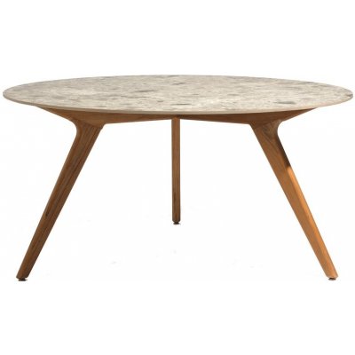 Manutti Jídelní stůl Torsa, kulatý 125x73 cm, rám teak, deska keramika 12 mm, dekor basalt black – Hledejceny.cz