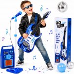 ISO rocková elektrická kytara + zesilovač a mikrofon modrá – Sleviste.cz