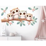 Nalepte.cz Sovičky na větvi textilní přelepitelná samolepka na zeď arch 75 x 38 cm – Hledejceny.cz