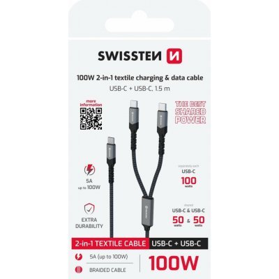 Swissten 72501201 2v1 USB-C na 2× USB-C 1,5m černý – Zboží Živě
