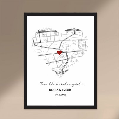 Plakát TAM KDE VŠECHNO ZAČALO, pro pár Rozměr plakátu: A4 (21 x 29,7 cm), Rámeček: Černý rámeček – Sleviste.cz