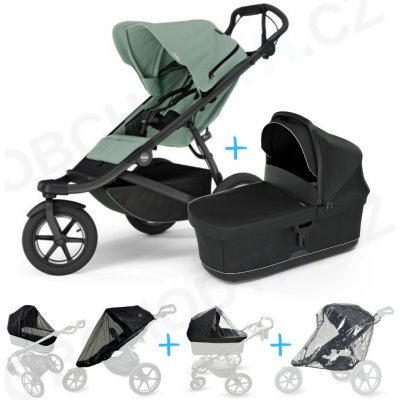 Thule Set 5v1 Urban Glide 3 Mist green s magnetickou sponou 2025 + korba Black + pláštěnky + ochranná síť – Zboží Dáma