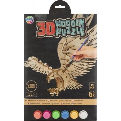Grafix Dřevěné 3D puzzle 49 dílků + 6 ks akrylových barev orel – Sleviste.cz