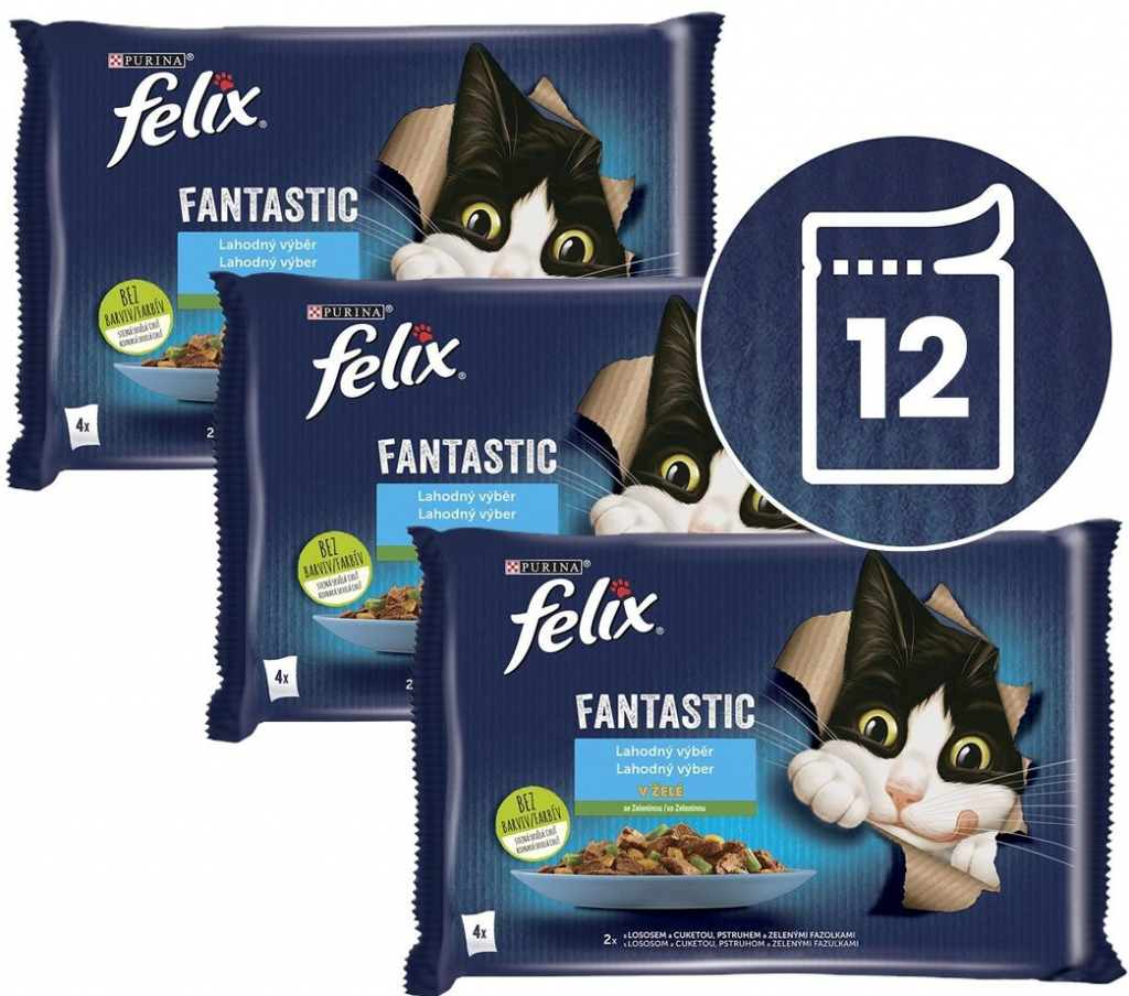 Felix Fantastic multipack lahodný výběr z ryb s lososem platýsem tuňákem a treskou v želé 12 x 85 g