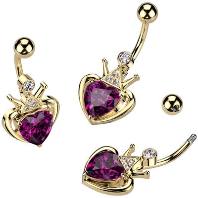 Šperky eshop ocelový piercing do pupíku srdce s růžovým krystalem a korunkou W47.02 – Zboží Mobilmania