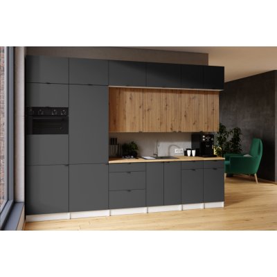 FRONTI Kuchyňská linka JANISA 320 cm Grafit/Dub artisan – Sleviste.cz