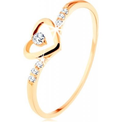 Šperky Eshop Zlatý prsten kontura srdce s čirým zirkonkem, zdobená ramena GG114.47 – Zbozi.Blesk.cz