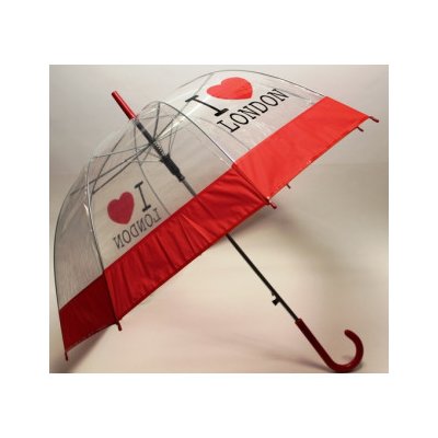 I Love London deštník holový průhledný červený