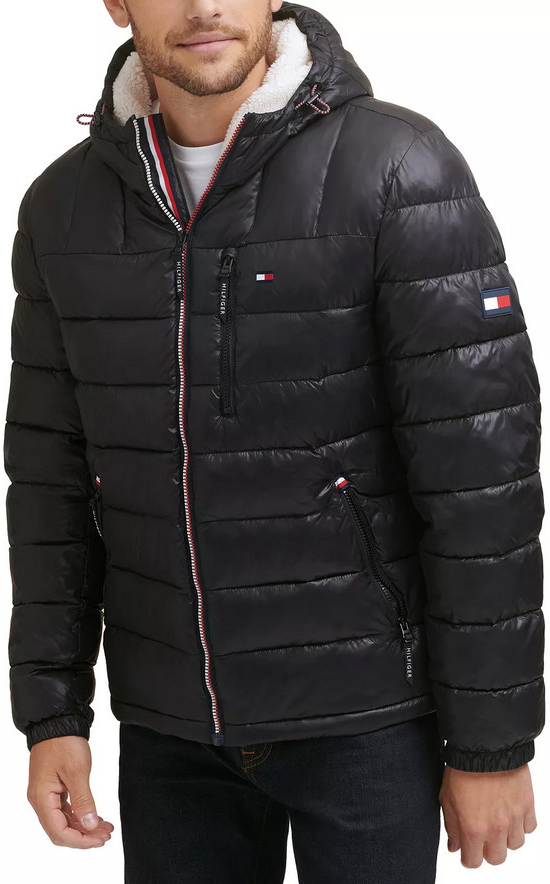 Tommy Hilfiger prošívaná zimní pánská bunda Sherpa černá