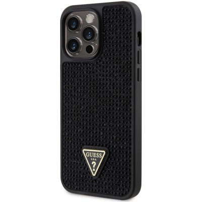 Pouzdro Guess Rhinestones Triangle Metal Logo iPhone 15 Pro Max černé